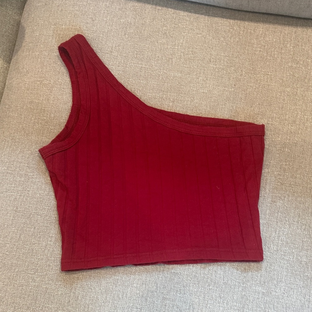 One-Shoulder Red Ribbed Top